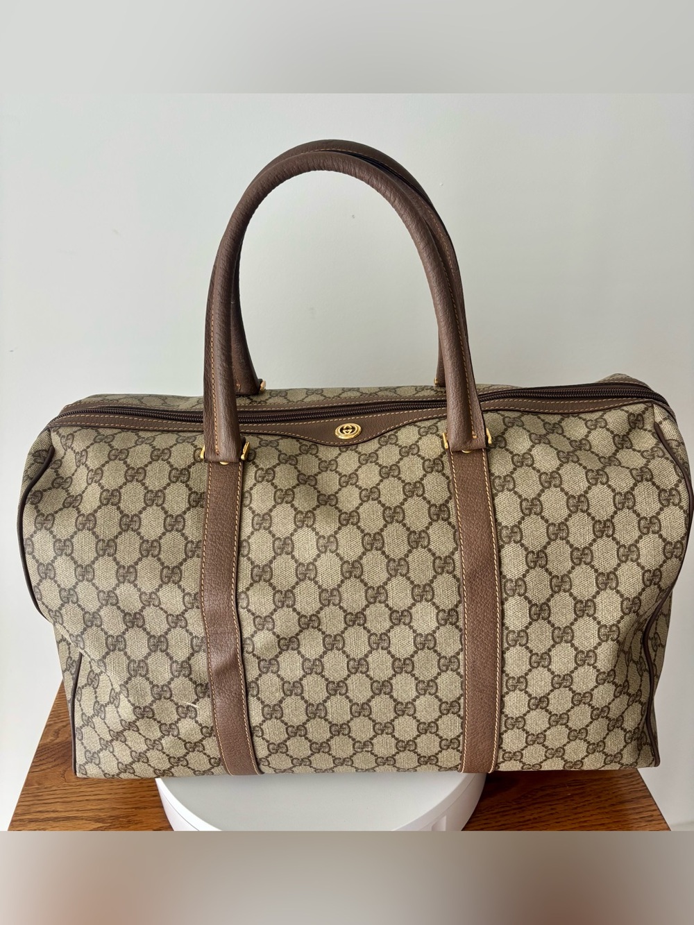 GUCCI VINTAGE GG Monogram Weekender Duffle Boston Bag